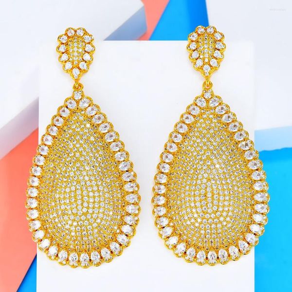 Pendientes colgantes GODKI precioso africano nigeriano gran gota de agua brillante Zirconia cúbica Naija boda fiesta mujer vestido