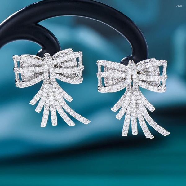 Boucles d'oreilles pendantes GODKI pour femmes, jolis nœuds papillon, zircone cubique, bijoux de Costume de mariée de dubaï, fête d'été 2023