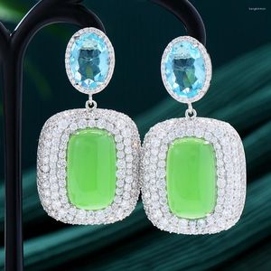 Pendientes colgantes GODKI, pendiente cuadrado grande y atrevido verde manzana de lujo para mujer, fiesta de boda, joyería nupcial de Dubai, Boucle D'oreille Femme