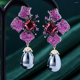 Boucles d'oreilles pendantes GODKI luxe noir blanc perle goutte pleine zircone cubique pour les femmes mariée mariage à la mode de haute qualité