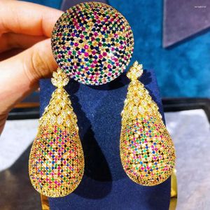 Boucles d'oreilles en peluche Godki Luxury Pineapple Drop pour femmes Wedding Cumbic Zirconia Dubai Bridal Costume Bijoux 2024 Summer Party