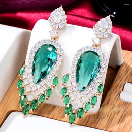 Boucles d'oreilles en peluche Godki Luxury Waterdrop Fleur Full Mirco Pave Cubic Zircon Naija Dubai Mariage de mariage Mode Bijoux haut de gamme