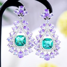 Dangle Oorbellen GODKI Red Carpet Purple Drop Voor Vrouwen Bruiloft Volledige Micro Kubieke Zirkoon Hoge Sieraden Dubai Bridal Earring