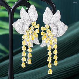 Boucles d'oreilles pendantes GODKI tendance multicolore fleur longue pour les femmes de mariage élégant grande fête de déclaration dubaï mariée dans les bijoux 2023
