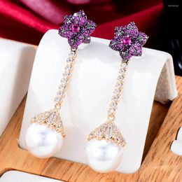 Boucles d'oreilles pendantes GODKI à la mode perle rose boucle d'oreille pour les femmes bohème géométrique goutte 2023 Brincos femme bricolage mode bijoux