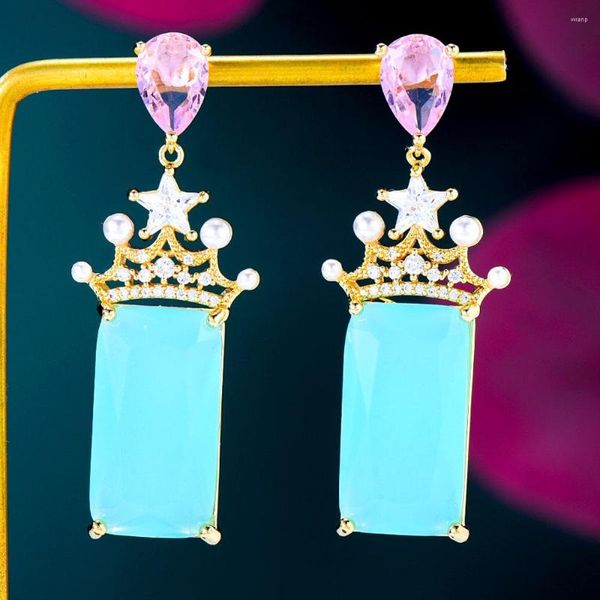 Pendientes colgantes GODKI Vintage Royal Princess Castle Drop para mujer boda Cubic Zircon Dubai nupcial pendiente Boucle D'oreille 2023