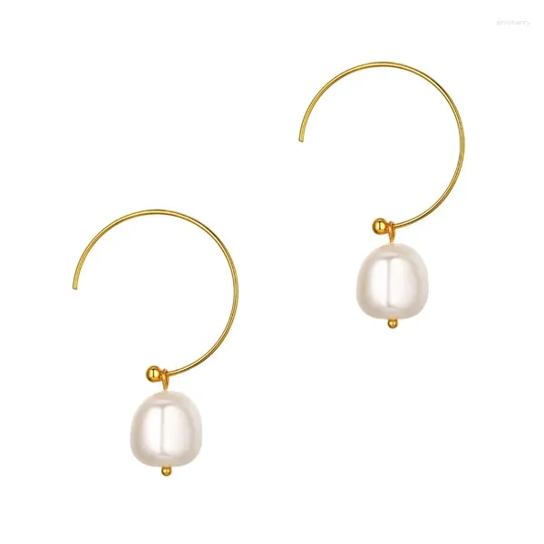 Boucles d'oreilles enveloppées Gold Couleur 12 mm Baroque Pearl Open Coil Drop Jewlry for Women Girls