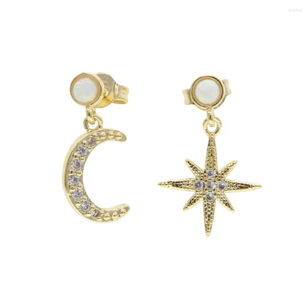 Boucles d'oreilles pendantes couleur or blanc opale de feu clair Cz lune étoile goutte boucle d'oreille classique mode femmes bijoux