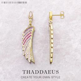 Boucles d'oreilles pendantes en forme d'aile de colibri couleur or, bijoux pour femmes, cadeau de déclaration en argent Sterling pur 925