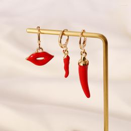 Bengelen oorbellen goud gevulde rode email druppel oorrang 2023 trend bruiloft cadeau lip chili peper delicate vrouwen mode sieraden