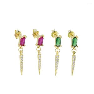 Boucles d'oreilles pendantes Plaqué Or Argent Sterling 925 Vert Rouge Carré Zircon Géométrique Rectangle Triangle Spike Charm Drop Earring