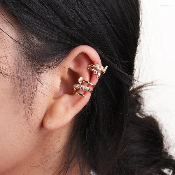 Pendientes colgantes chapados en oro Zirconia cúbica brillante Clip de cartílago en el conjunto Piercing falso joyería para hombres y mujeres Sexy al por mayor