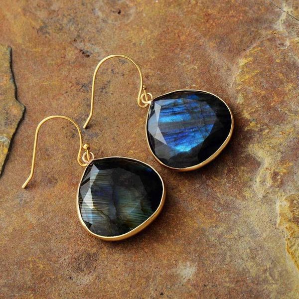 Boucles d'oreilles pendantes plaqué or goutte d'eau Labradorite pierres précieuses goutte de luxe bijoux de créateur Bijou Femme en gros