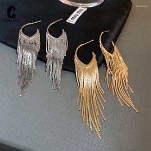 Boucles d'oreilles pendantes couleur or argent, longues pampilles, Vintage en métal, frange, breloque goutte en forme de cœur, bijoux pour femmes