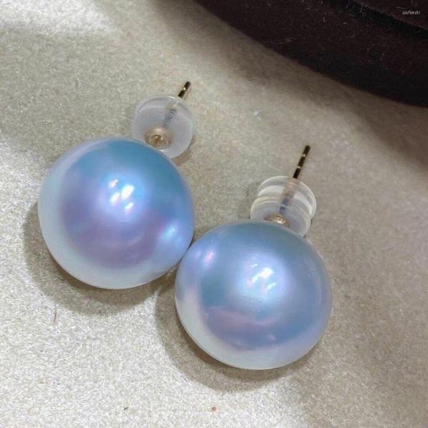 Boucles d'oreilles pendantes Magnifique 10-11mm Boucle d'oreille perle blanche ronde des mers du Sud 18k