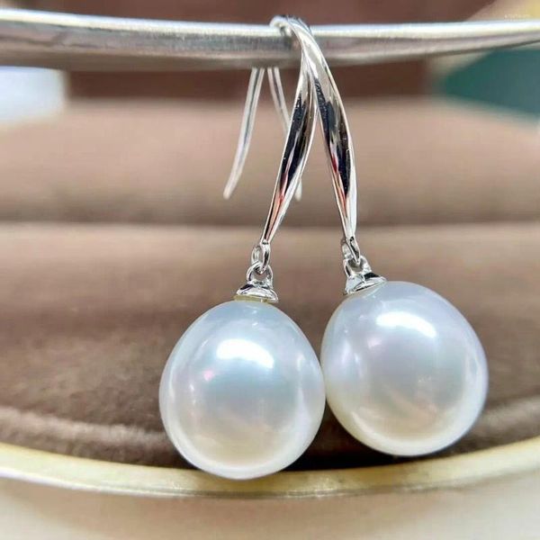 Boucles d'oreilles pendantes magnifiques 10-11mm mer du sud goutte perle blanche boucle d'oreille 925s