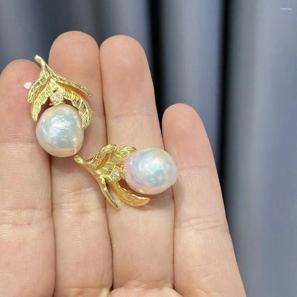 Pendientes colgantes hermosos 11-12 mm del mar del sur Barroque Pearl Pearring 925S