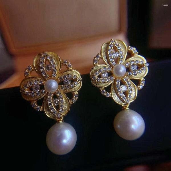 Boucles d'oreilles pendantes magnifiques 3-4 10-11mm, rondes des mers du sud, perles blanches, 925s