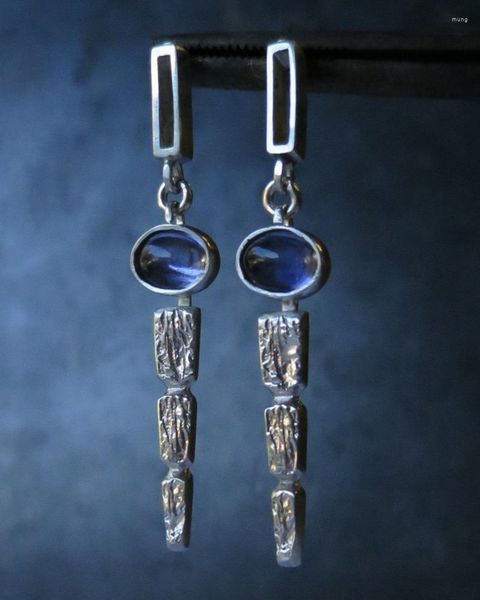 Boucles d'oreilles pendantes en cristal bleu foncé pour femmes, magnifiques accessoires de bijoux de fête, Style Vintage, longs géométriques ajourés