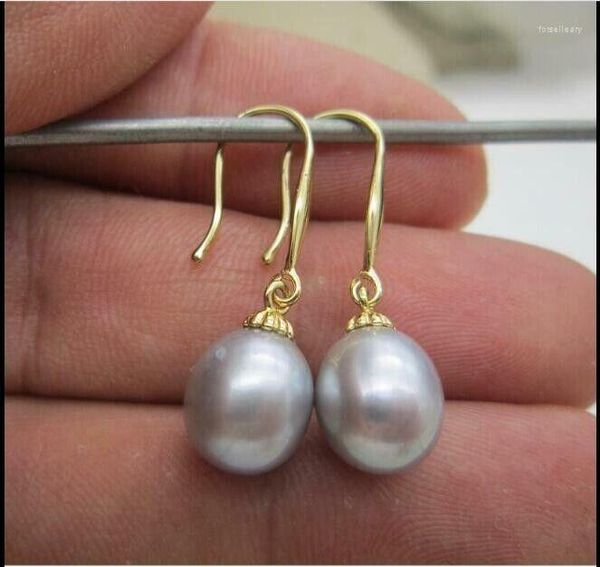 Pendientes colgantes Gorgeous Genuine Natural South Sea Grey 10-12mm Pearl