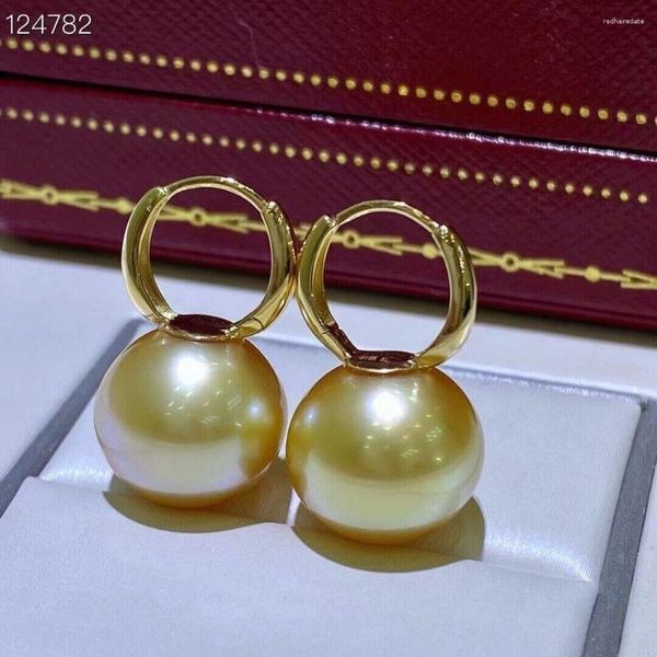 Pendientes colgantes Precioso enorme 11-10 mm Ronda Mar del Sur Golden Pearl Pendiente