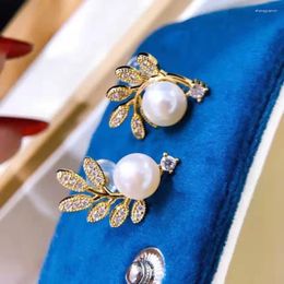 Dangle Oorbellen Prachtige enorme 8-9 mm South Sea White Stud Pearl Earring 925s