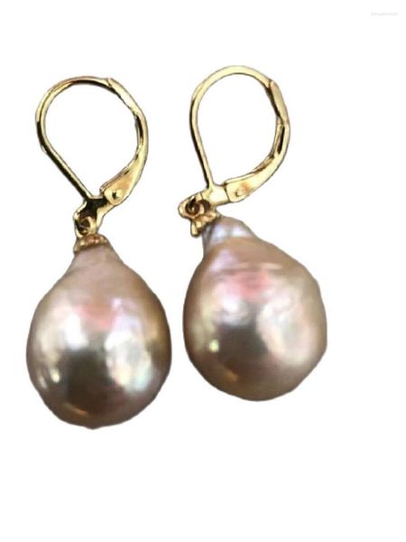 Pendientes colgantes Precioso par de pendientes de perlas de oro de los mares del Sur de 12-14 mm