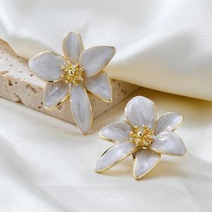 Boucles d'oreilles pendantes magnifiques fleurs en alliage blanc pour femmes, bijoux à la mode, accessoires de déclaration Maxi pour filles