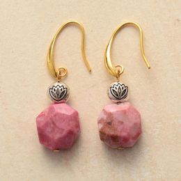 Boucles d'oreilles pendantes magnifiques femmes, Bijoux goutte, Rhodonite, Lotus, pierres naturelles, vente en gros