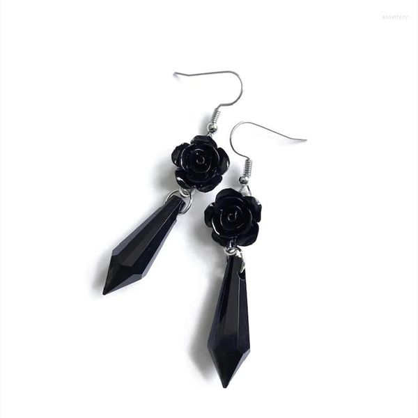 Boucles d'oreilles pendantes Goth Black Rose avec perles en forme de larme Vintage Style victorien mariage mariée demoiselle d'honneur romantique Saint Valentin cadeau