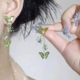 Boucles d'oreilles en pente goth charmes y2k vintage vert cristal beurfly tassel long pendentif pour femmes accessoires de bijoux emo mignons 2000