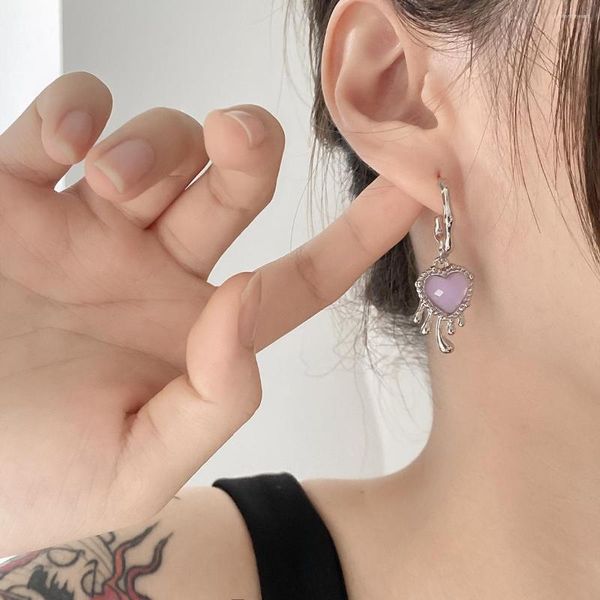 Pendientes colgantes Goth Harajuku Cool estético púrpura Irregular melocotón corazón gota de agua colgante para mujeres Egirl Y2K accesorios joyería