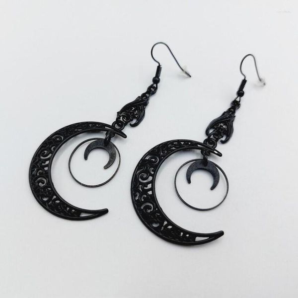 Boucles d'oreilles pendantes gothiques en forme de croissant de chauve-souris pour femmes et filles, accessoires de bijoux de sorcière païenne, cadeau Vintage, pendentif de lune noire, crochets d'oreille