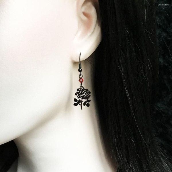 Boucles d'oreilles pendantes gothique noir creux Rose pour femmes filles sombre sorcière bijoux cadeau accessoires rouge cristal perles 2023