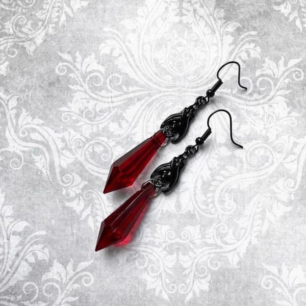 Pendientes colgantes góticos de murciélago invertido oscuro para mujer, colgante de cono rojo con gota de sangre Vintage, accesorios creativos de joyería para fiesta