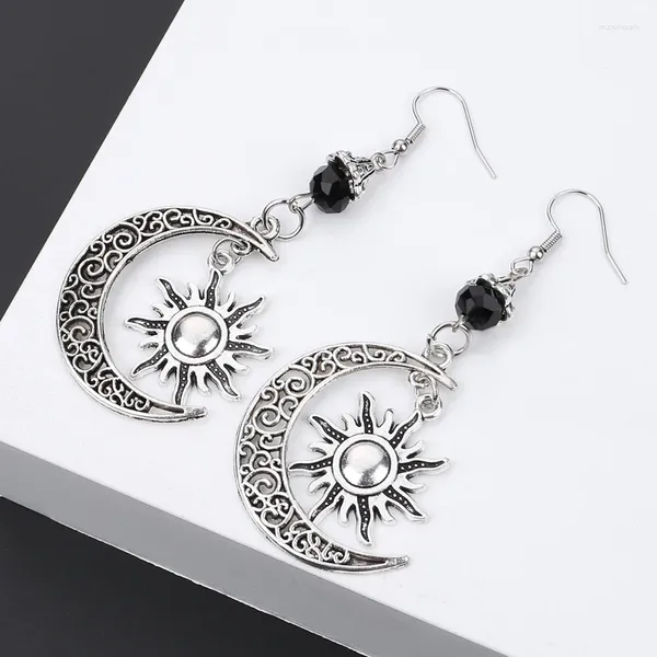 Boucles d'oreilles en peluche gothique de style noir sombre soleil pentagramme boucle d'oreille Croissant wicca sorcière pour femmes hommes hanmade bijoux goth cadeau