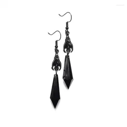 Boucles d'oreilles pendantes gothiques rouges et noires, pendentif en pierre précieuse, chauve-souris foncée, hexagone, prisme en cristal