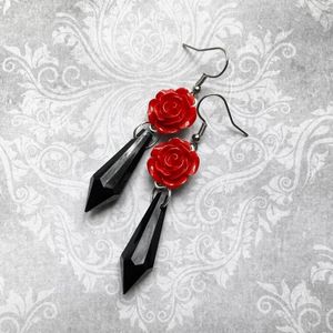 Boucles d'oreilles pendantes gothique Rose Vampire cristal pour femmes fille mystère Alternative bijoux accessoires cadeau noir pendentif oreille crochet