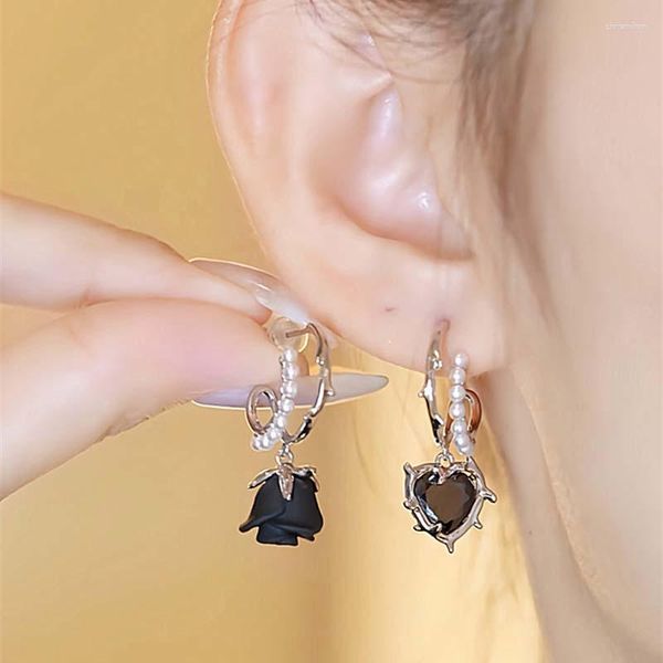 Pendientes colgantes góticos vintage negro rosa amor corazón asimetría chica señoras encanto colgante cumpleaños amistad joyería