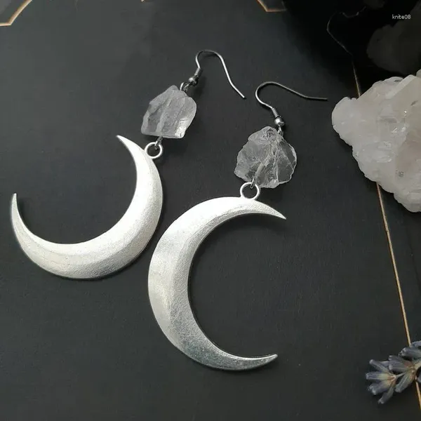 Boucles d'oreilles pendantes gothiques sorcière lune et pierre brute boucle d'oreille guérison larme créative bijoux célestes femmes déclaration cadeau Boho tendance