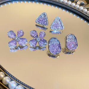 Dangle Oorbellen Gradiënt Paars Kristal Bloem Geometrische Stud Luxe Accessoires Voor Vrouwen Meisjes 2023 Mode-sieraden Feest