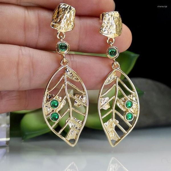 Pendientes colgantes de cuentas verdes Art Deco martillados hoja de aleación hueca para mujeres 2023 joyería étnica Vintage al por mayor