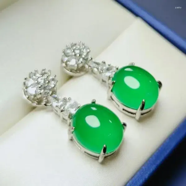 Boucles d'oreilles en peluche chalcédoine vert femmes bijoux jade naturels réels jades chinois pierre accessoires de mode bijoux de mode