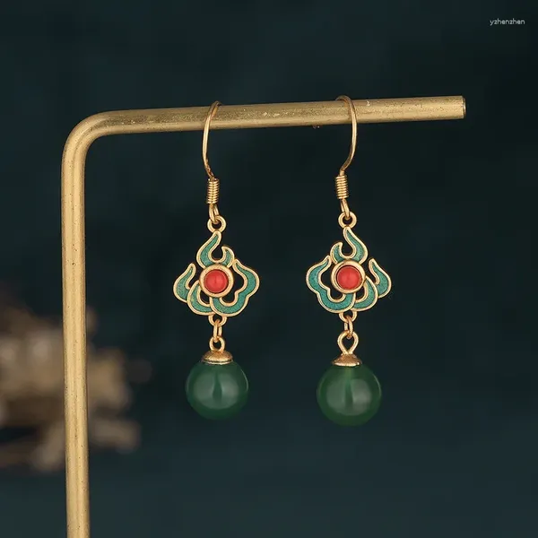 Boucles d'oreilles pendantes en Jade vert pour femmes, bijoux naturels, pierres précieuses de styliste chinois, breloques en jadéite, amulette, argent 925