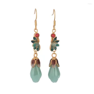 Boucles d'oreilles pendantes vert Jade Magnolia cadeau femmes accessoires amulettes bijoux chinois 925 argent Designer véritable charme pierre précieuse naturelle