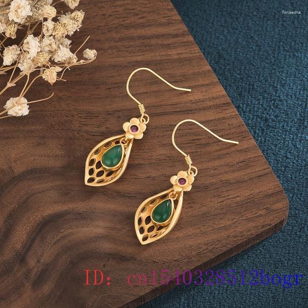 Dangle Boucles D'oreilles Vert Jade Goutte D'eau Boucle D'oreille Femmes Charme Cadeaux De Mode Calcédoine Amulette Bijoux Gemme Cristal Naturel 925 Argent Zircon