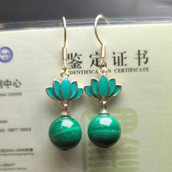 Boucles d'oreilles pendantes en Malachite verte pour femmes, bijoux fins, pierres précieuses de guérison, boule de cristaux naturels authentiques, cadeaux pour dames