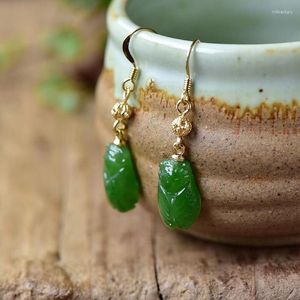 Bengelen oorbellen groen natuurlijke jade steen met de hand gemaakt gesneden cicada oorrel gelukkig voor vrouwen meisje geschenk mode sieraden