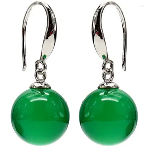 Boucles d'oreilles pendantes en perles de Jade véritable vert, accessoires pour femmes, bijoux naturels, breloque énergétique, cadeau à la mode, cadeaux Vintage, amulette en argent 925