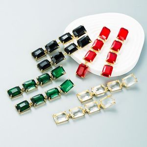 Boucles d'oreilles pendantes avec cristaux rouges et verts, longues gouttes, accessoires de fête de mariage pour filles et femmes